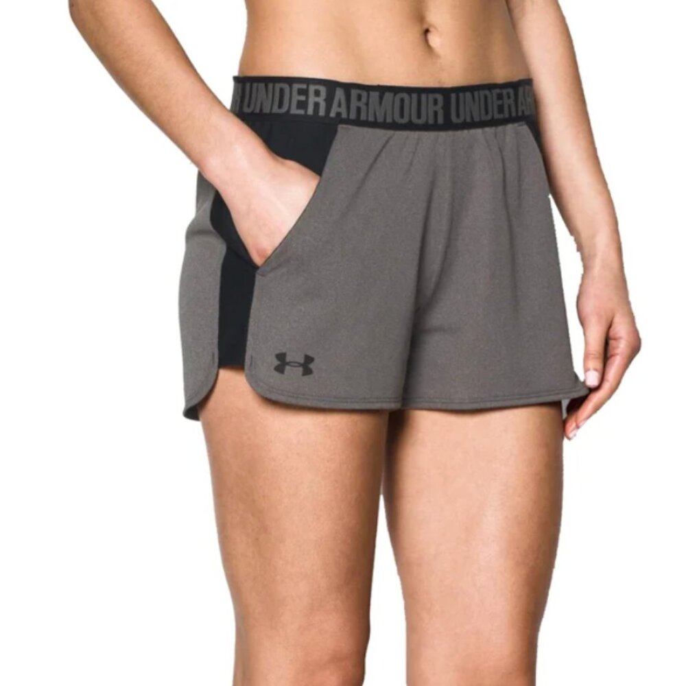 Under Armour Medium‎ M Gray Black HeatGear Play Up 2.0 Logo Athletic Gym Shorts